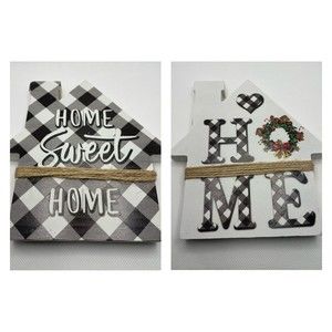 Home Sweet Home House shaped Wooden‎ Wall Decor Black White 2 Piece set